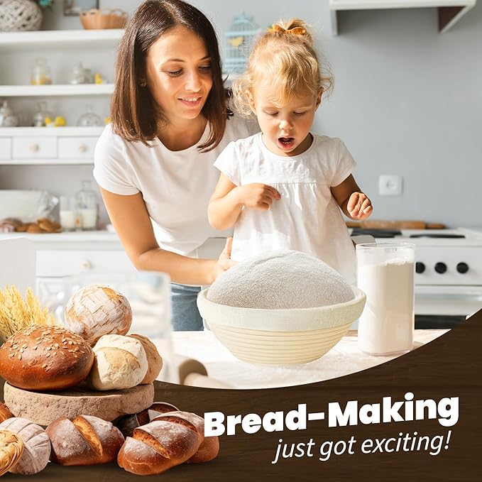 Casa Crest Sourdough Bread Baking Kit - Includes 1 Oval and 1 Round Banneton Basket for Proofing and Rising, Bowl Scraper, Cookbook, Liners, and Tools - Accessories and Supplies for Adults
