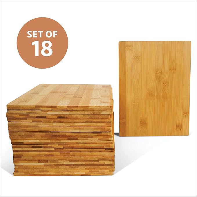 Set Of 18 Bulk Cutting Boards 12" x 9" x 0.35" - Premium Bamboo Wood Boards For Wholesale, Engraving, Kitchen And Dinning Copping Board, Sturdy & Easy To Maintain