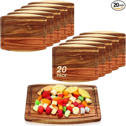 Kigley 20 Pcs Acacia Wood Cutting Boards Bulk for Laser Engraving Wooden Dinner Plates with Groove Chopping Charcuterie Board Carving Tray for Holiday Housewarming Party Gifts (10 x 12 Inch)