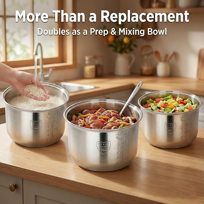 Rice Cooker Replacement Pot, Compatible with Aroma ARC-150SB & ARC-5200SB, Stainless Steel Non-Stick Inner Pot, Durable Design, Even Heating for Perfect Rice