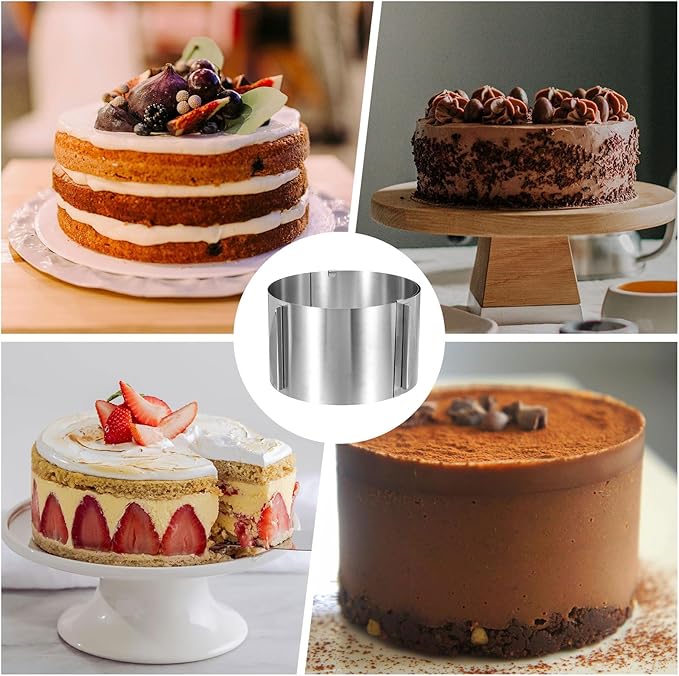 HARFINGTON 6" to 12" Cake Ring 13cm High Adjustable Round Cake Ring Stainless Steel Mousse Baking Moulds Bakeware Supplies for Baking Cooking Making Tool