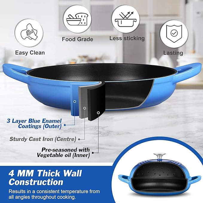 P&P CHEF Bread Dutch Oven for Sourdough, 5.5 Quart Enameled Cast Iron Dutch Oven Pot with Lid for Homemade Bread Baking, Easy to Clean & Even Heat, Blue