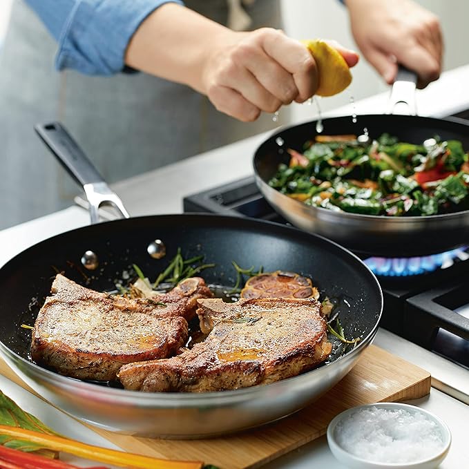 KitchenAid Stainless Steel Nonstick Frying Pans/Skillet Set, 9.5 Inch and 12 Inch - Brushed Stainless Steel