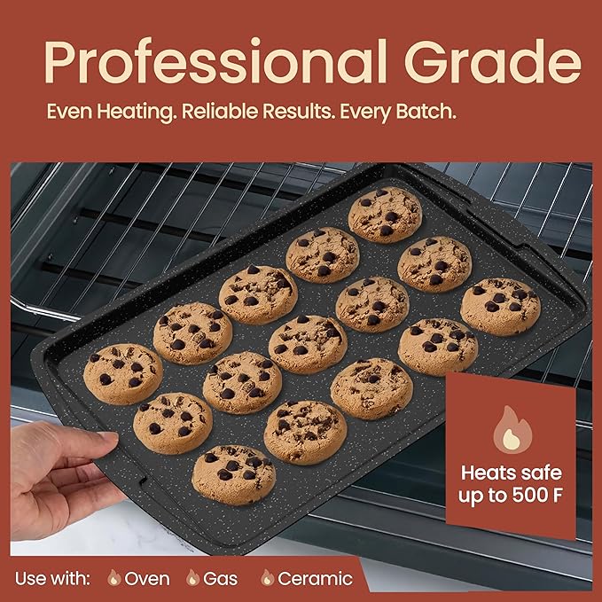 Gray Marble 10-Piece Bakeware Sets, Nonstick Carbon Steel Baking Sheet & Pans, Stackable Space-Saving Bakeware, Dishwasher Safe, Stain-resistant, PFOAPFOSPTFE Free, Oven Safe Up To 450°F (230°C)