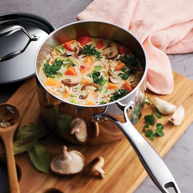 Tramontina Signature Tri-Ply Clad Stainless Steel 2-Quart Sauce Pan with Lid, Induction-Ready, Dishwasher-Safe, NSF-Certified, Made in Brazil