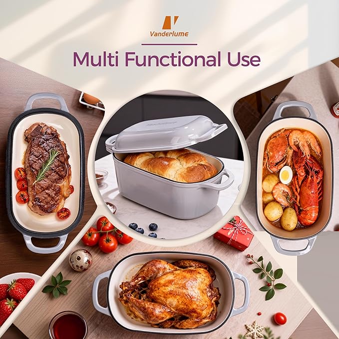 4.6-Quart Oval Dutch Oven for Bread Baking, 2 in 1 Enameled Cast Iron Bread Pan with Lid, Sourdough Bread Dutch Oven for a Crispy Crust, Oyster Grey