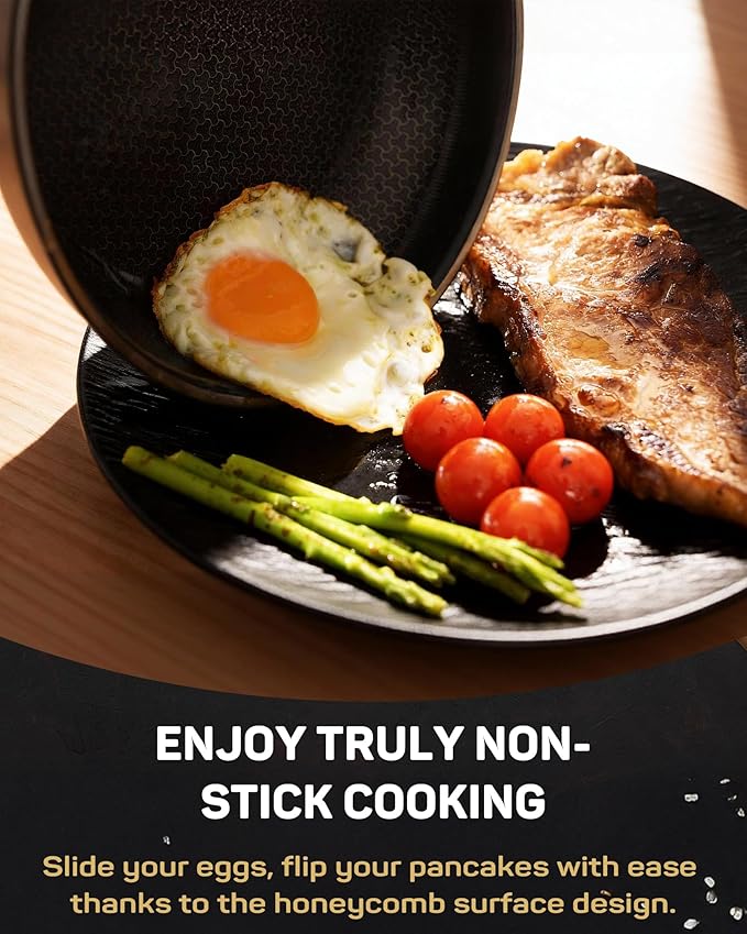Stainless Steel Nonstick Frying Pan, Hybrid Ceramic 8-Inch Frying Pans, Stay-Cool Handle, PFAS & PFOA PTFE Free, Dishwasher & Oven Safe, Scratch-Resistant, Compatible with Induction & All Cooktops