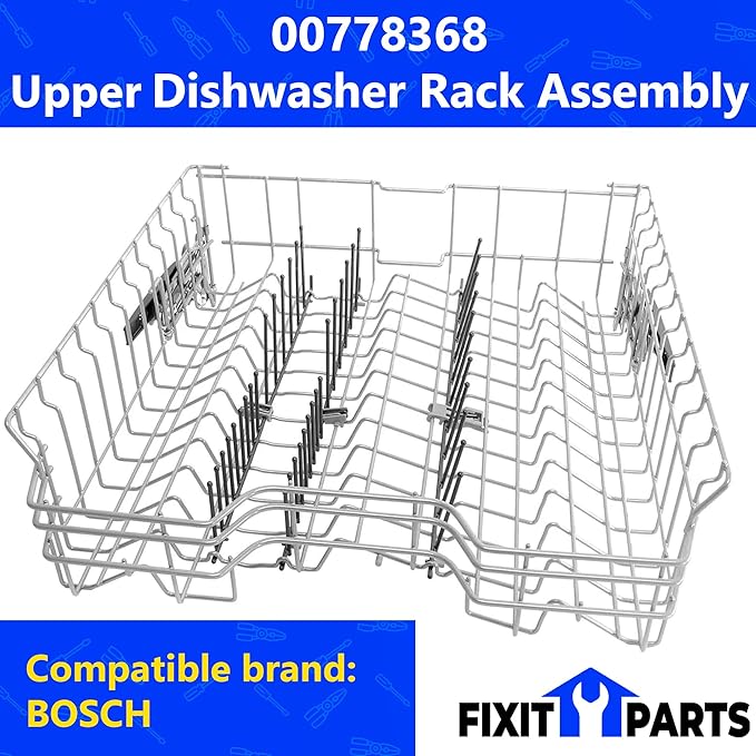 US-Based Supplier – 00778368 Upper Crockery Dishrack Assembly works with Bosch Dishwashers Replaces 00680382, 00680383, 00680402, 00680403, 00685703, 00685704, and more