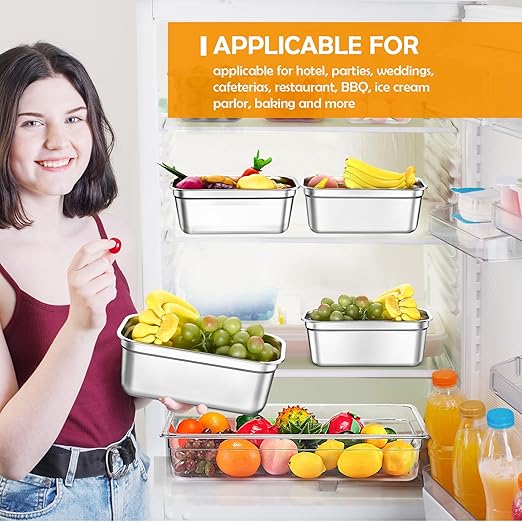 8 Pcs 304 Stainless Steel Food Storage Containers with Lid Hotel Pans for Kitchen Home Catering Food Prep Restaurant Buffet Hotel(4 Inch Deep)