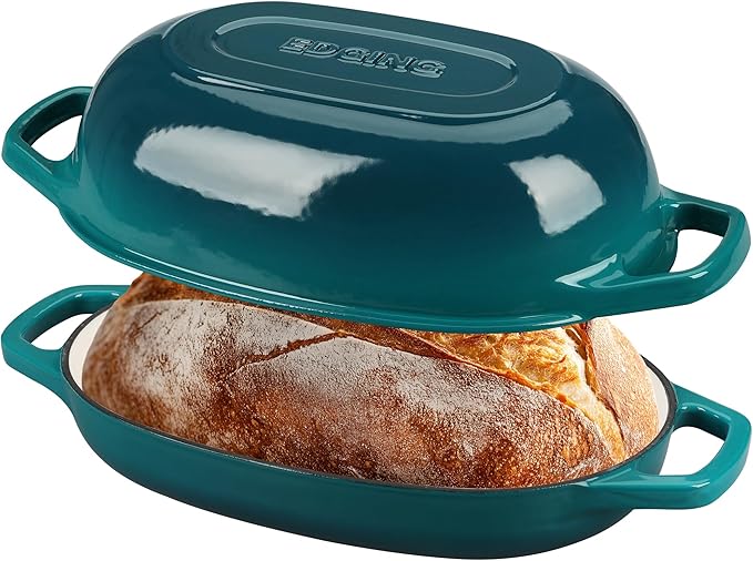 Enameled Cast Iron Oval Dutch Oven Pot with Lid, Dutch Oven for Sourdough Bread Baking, Oval Bread Pan, Bread Oven, Bread Dutch Oven, 5qt, Darkcyan