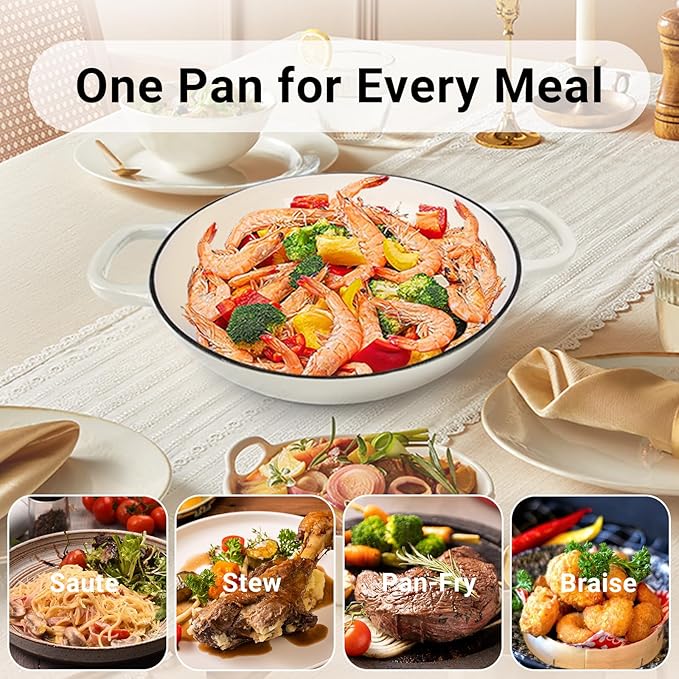 Enameled Cast Iron Dutch Oven, 3.8 Quart Pot With Lid, Non-Stick, Round, Oven Safe up to 500F for Marinate, Cook, Bake, Refrigerate and Serve - Cream White