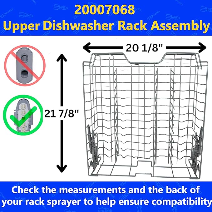 US-Based Supplier – 20007068 Upper Crockery Dishrack Assembly works with Bosch Dishwashers – 21 7/8" Deep – Replaces 00689365, 00689874, 00689879, 00689998, 00770086, 00770772 and more