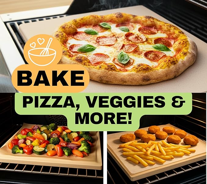 20 inch Baking Stone for Bread, with Stainless Steel Dough Tool, Bread Knife for Dough Scoring, and 22 inch Baking Mat Set - Large Baking Stone for Oven - 20" x 13.5" Rectangular Oven Stone