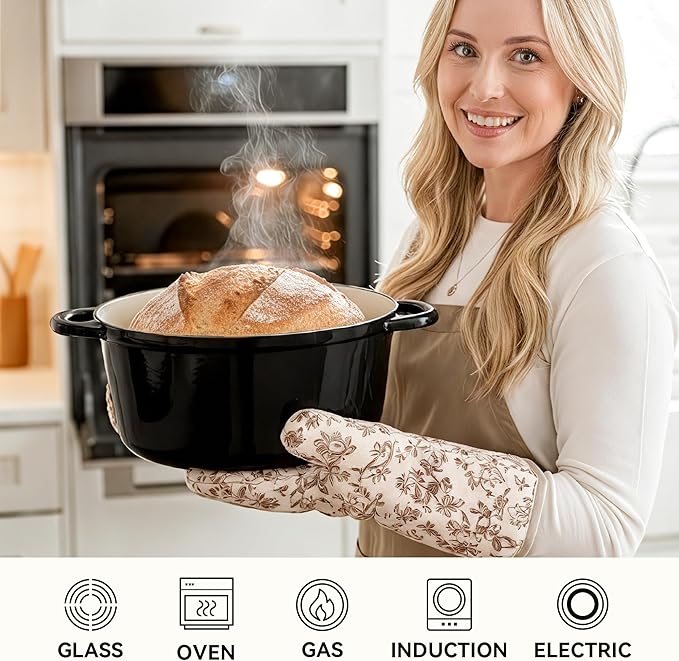 4.5 Quart Dutch Oven Pot with Lid, Non Stick Enameled Cast Iron Dutch Oven for Bread Baking,Heavy-Duty, Oven Safe Ceramic Cookware Up to 500°F for Baking, Braising, Stews, Roasting, Black