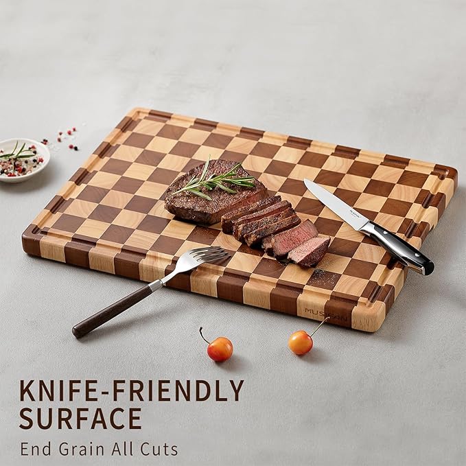 Acacia Wood Cutting Board for Kitchen – Chopping Board with Grooves & Handles, Large Wooden Cutting Board for Meat, Vegetables, Fruits, Cheese and Fruits Ideal Kitchen Gifts