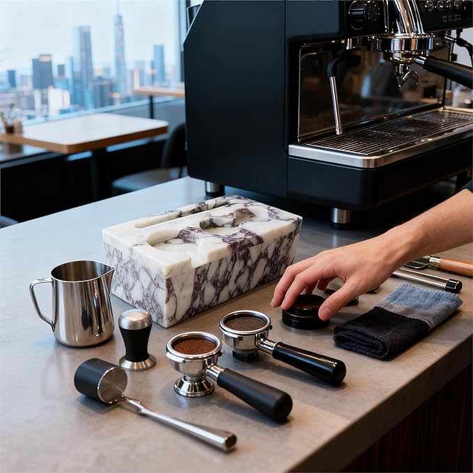 Coffee Press Pad Natural Marble Holder Espresso Coffee Machine Handle Organiser Plate Powder Hammer Storage Stand Tamper Mat Barista Tool Home Kitchen Coffee Shop Station (cofe pro)