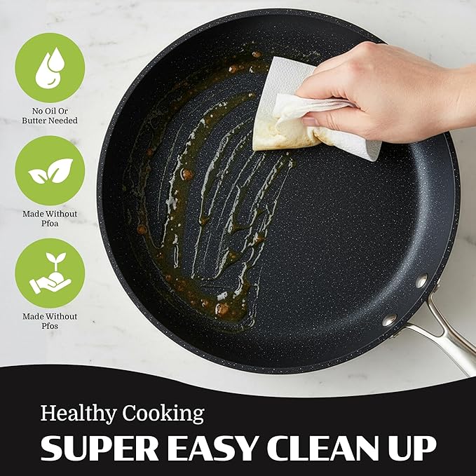 Granitestone Ceramic Nonstick Frying Pan Set 3pc 8/10/12 inch, Non Toxic Skillet Set, Induction Compatible, PFOA Free, Oven & Dishwasher Safe - Black