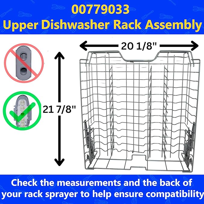 US-Based Supplier – 00779033 779033 Upper Dishrack Assembly works with Bosch Dishwashers – Replaces 20007068, 00689365, 00689874, 00689879, 00689998, 00770086, 00770772, 00775316, and more