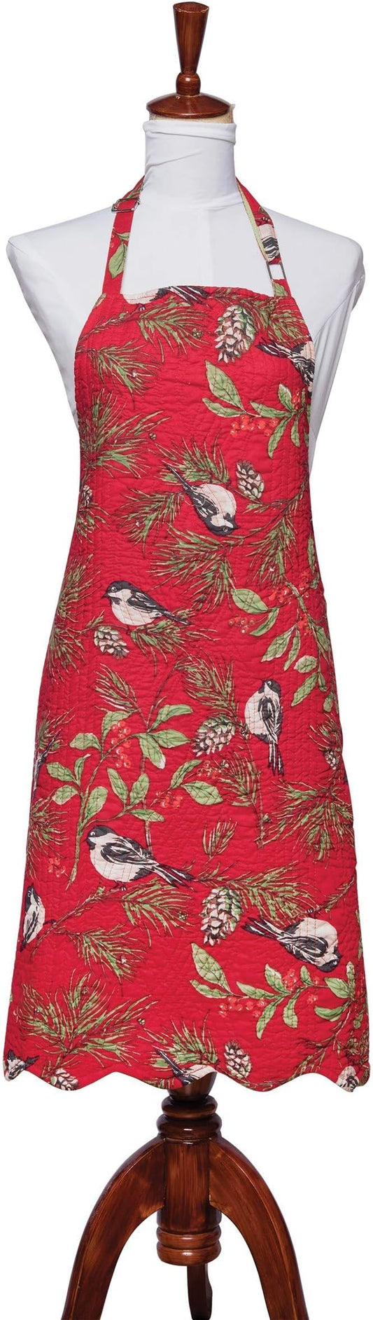 C&F Home Chickadee Red 100% Cotton Quilted Christmas Apron XMAS Festive Winter Holidays Home Kitchen Dining Dinner Cooking Baking Machine Wash Decor Decoration Adult Apron Red