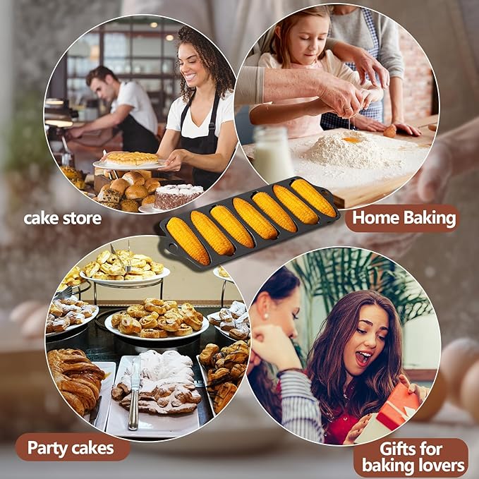 1 Pc Cast Iron Corn stick Pan Corn Bread Molds with 7 Corncob Sticks Cornbread Loaf Cakes Corndog Baking Compatible with Oven, Stovetop, Grill, and Campfires