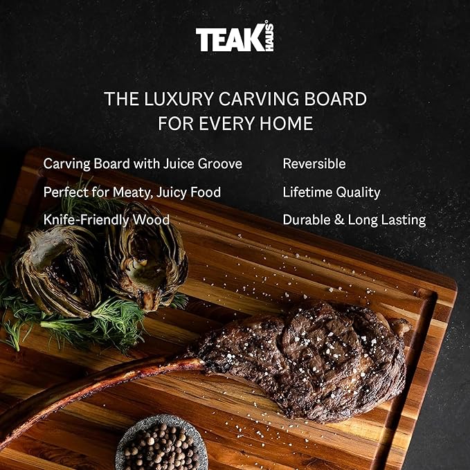 Teakhaus Cutting Board - Medium (M) Wood Cutting Board with Juice Groove (18”L x 14”W) Holiday Gift Ideas for Men and Women - Gift-Ready, Thin, Lightweight, Reversible, Knife Friendly - FSC Certified