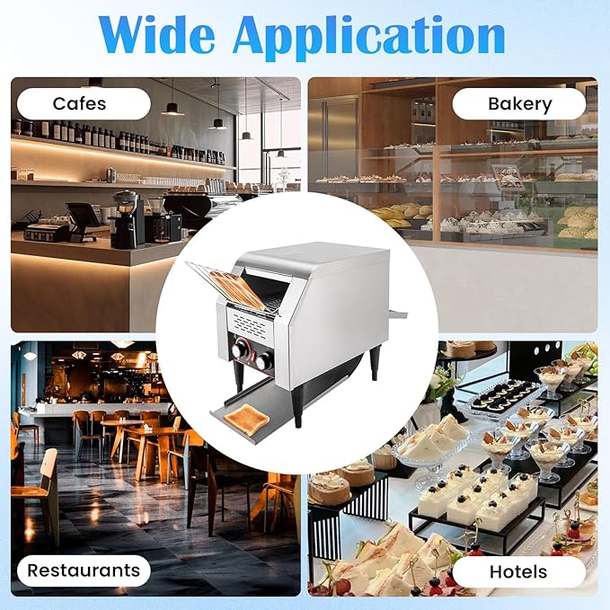 150/450 Slices/Hour Commercial Conveyor Toaster, Stainless Steel Heavy Duty Industrial Bread Baking Machine w/ 3 Ring Heating Tubes for Baking Sliced Bread, Toast (1300W(TT-150))