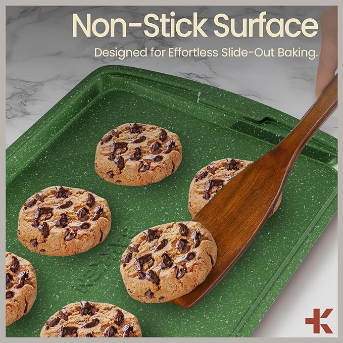 Green 10-Piece Bakeware Sets, Nonstick Carbon Steel Baking Sheet & Pans, Stackable Space-Saving Bakeware, Dishwasher Safe, Stain-resistant, PFOAPFOSPTFE Free, Oven Safe Up To 450°F (230°C)