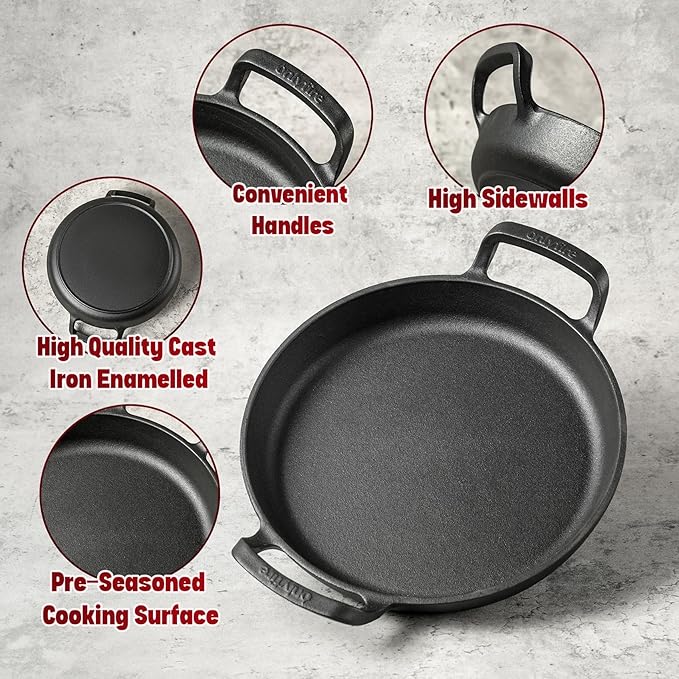 onlyfire Pre-Seasoned Cast Iron Skillet, Round Frying Pan with Nonstick Grill Surface and Dual Handles, 10 Inch Cast Iron Pan - Compatible With All Stovetops - Oven Safe & Rust Resistant