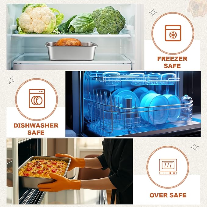 3 Pack 4 Inch Extra Deep Lasagna Baking Pan with Lid, 11"x14.2" 7.4qt & 8.6"x12.5" 4qt &11"x14.2" x 3" 5.3qt Large Stainless Steel Nonstick Lasagna Roasting Pans Set, Baking Dishes for Oven