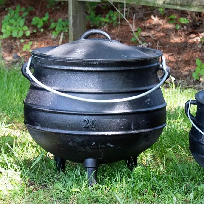 Lehman's Campfire Cooking Kettle Pot - Cast Iron Potje Dutch Oven with 3 Legs and Lid, 19.25 inch, 14.75 Gallon