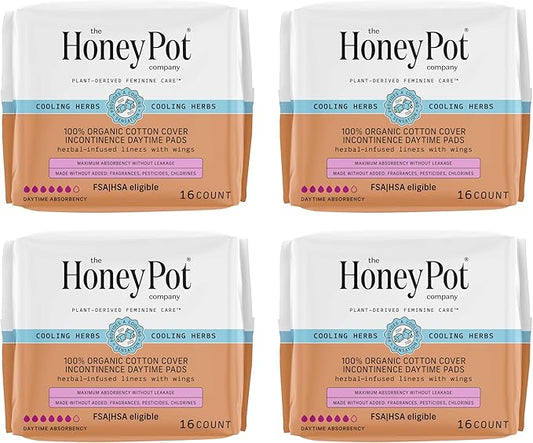 The Honey Pot Company - 64ct - Herbal Pads for Women - Organic Incontinence Daytime w/Wings. Infused w/Essential Oils for Cooling Effect & Postpartum Essentials - Feminine Care