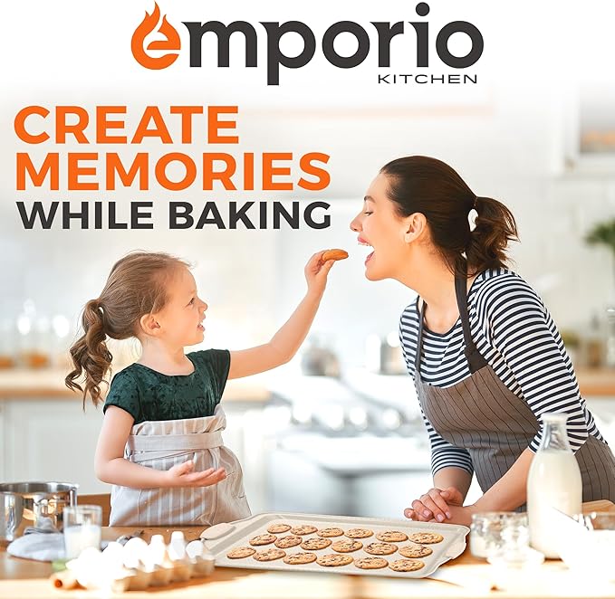 Baking Pan Set - Nonstick Coating, Carbon Steel Bakeware Set with White Silicone Handle, PFOA, PFOS, PTFE Free, Recipe Booklet Included, Oven Safe Tray (Up To 450° F), Set of 8 - White