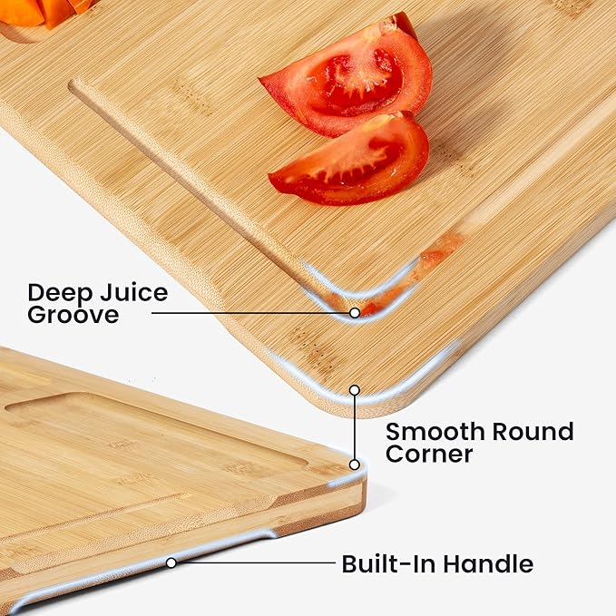 Heimlove Extra Large Bamboo Cutting Board, 17" x 11" Cutting Boards for Kitchen Charcuterie Boards with Juice Groove and Handles, Chopping Board for Meat, Vegetables and Cheese