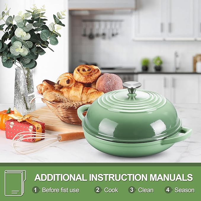 P&P CHEF Bread Dutch Oven for Sourdough, 5.5 Quart Enameled Cast Iron Dutch Oven Pot with Lid for Homemade Bread Baking, Easy to Clean & Even Heat, Pistachio Green
