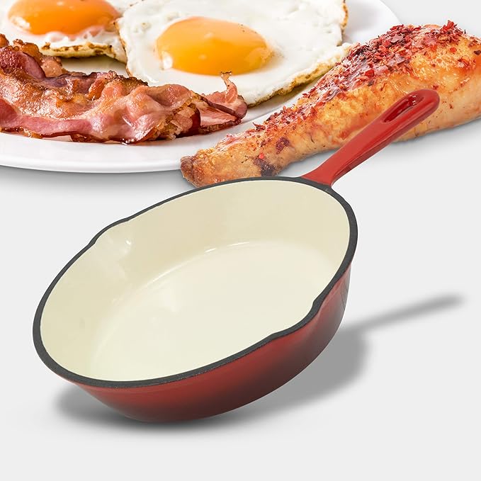 EXCELSTEEL 3 Pc Cast Iron Skillet Set w/Red Enamel Coating, Perfect for Home Stovetop and Delicious Outdoor Cooking Skillet Set