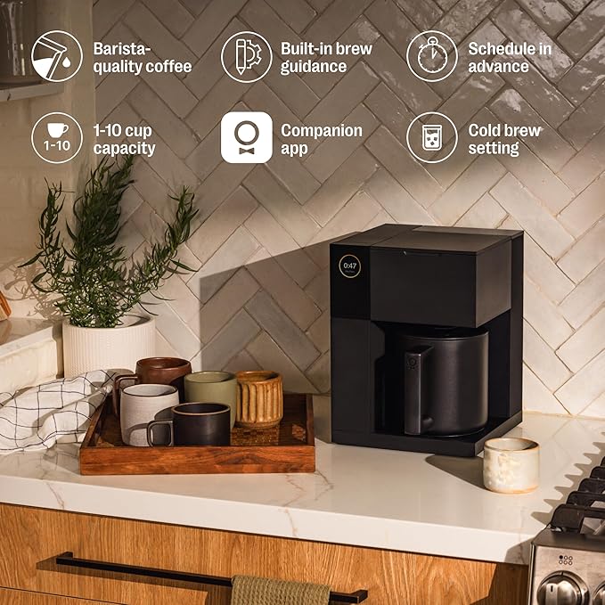 Fellow Aiden Precision Coffee Maker – 10-Cup Thermal Carafe, Programmable Drip Coffee Machine, Single Serve & Batch Brew, Adjustable Brew Strength, Removable Water Tank, Matte Black