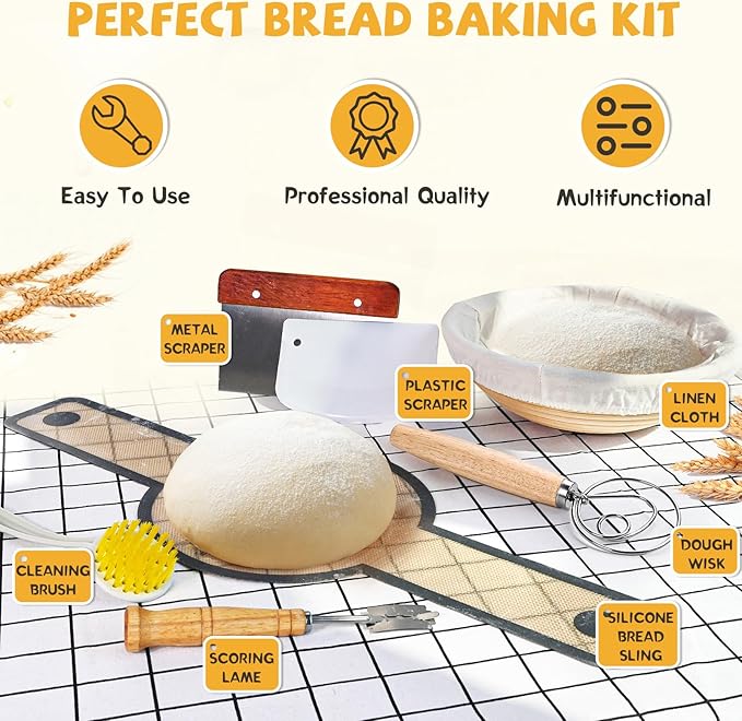 Advanced Cast Iron Dutch Oven for Baking, With Banneton Bread Proofing Basket & Baking Supplies, 5QT Multi-Functional Dutch Oven Pot with Lid, Cast Iron Bread Pan, Black