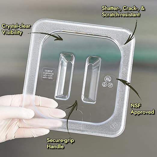 CURTA 4-Pack 1/2 Size 6" Deep NSF Polycarbonate Food Pans with Handled Lids & Drain Trays | Dishwasher & Freezer Safe Clear Container for Prep Tables, Buffet, Salad Bar, Commercial & Home Kitchen