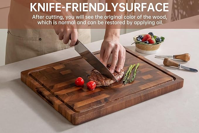 Walnut Wood Cutting Boards for Kitchen, Large Chopping Board Double Sided, End Grain Cutting Board with Handle, Charcuterie Butcher Block for Meal Prep & Serving with Gift Box, 17"×13"×1"