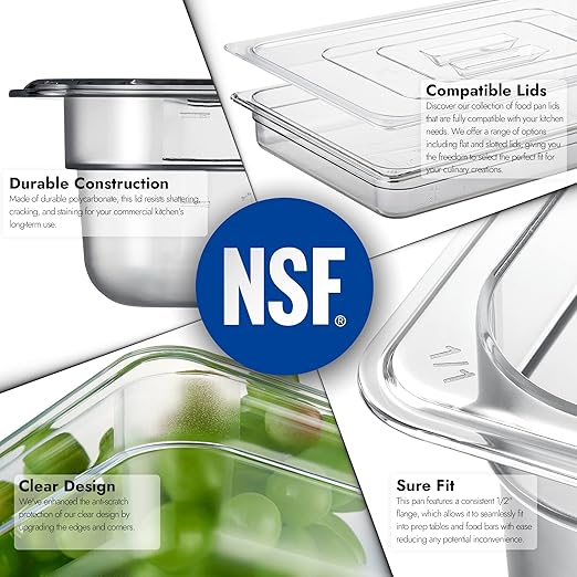 CURTA 6-Pack Full Size 2.5" Deep NSF Polycarbonate Food Pans | Dishwasher & Freezer Safe Clear Container for Prep Tables, Buffet, Salad Bar, Commercial & Home Kitchen