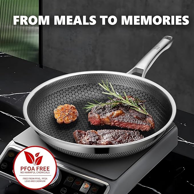 Non Stick Frying Pans 12 inch, Hybrid Improved Version Frying Pans Nonstick with Lid,non stick Stainless Steel Skillets, Dishwasher and Oven-Safe Chef Pan, PFOA Free Cookware