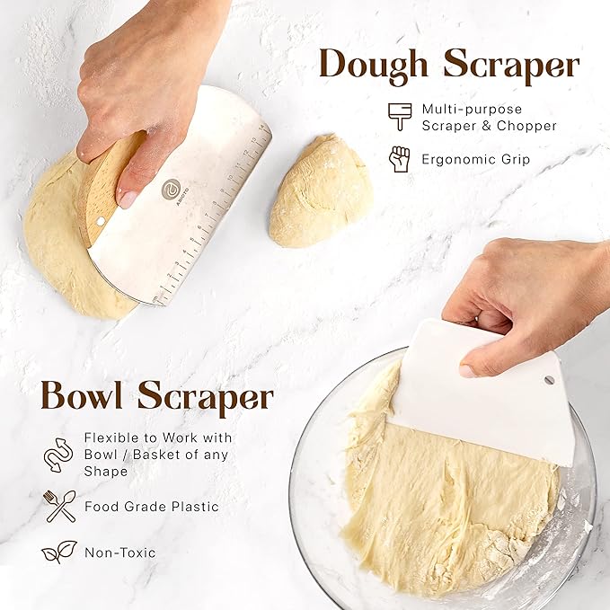 Banneton Bread Proofing Basket Set and Sourdough Bread Baking Supplies - Essential Sourdough Tools with 9" Round, 10" Oval Baskets, and Sour dough kit - Perfect Baking Gifts for Women, Men, and Bakers