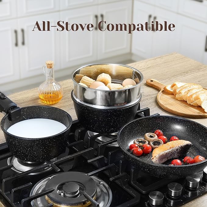 21PCS ceramic cookware set,Nonstick ceramic pan, Removable Handle pots and pans set, Stackable Pan Set, Nonstick Pots and Pans Set Non Stick(Black)
