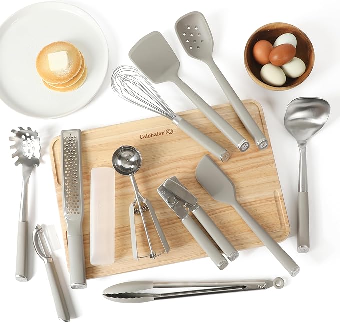 Calphalon Edge 11 Piece Stainless Steel Kitchen Tools and Gadgets Set- Taupe
