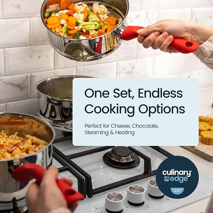 Culinary Edge Stainless Steel Nonstick 4-Piece Double Boiler Set Saucepan and Steamer