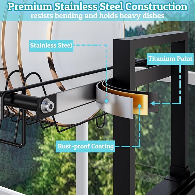 MINGLING Over The Sink Dish Drying Rack, Expandable Height and Length, Large Capacity Stainless Steel Sink Rack, Kitchen Storage and Organization, 24.4"-38.2" L x 9.84" W x 17.7"-22.1" H