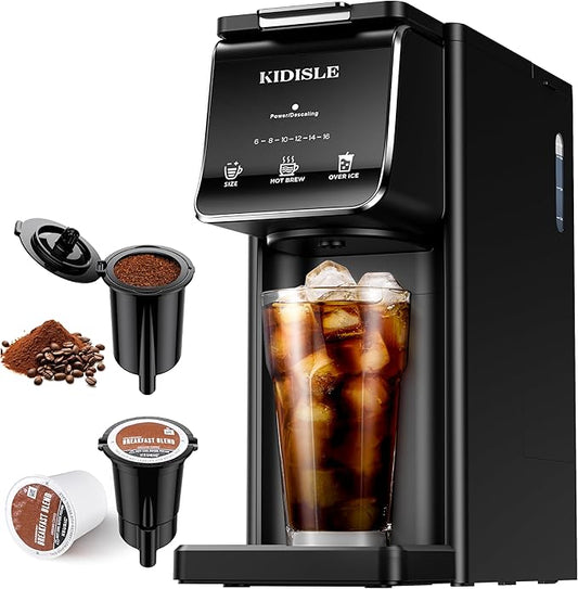 Hot & Iced Single Serve Coffee Maker for K Cup & Grounds, 6–16oz Brew Sizes, 40oz Water Tank, Reusable Pod Filter, Easy-to-Use, Black