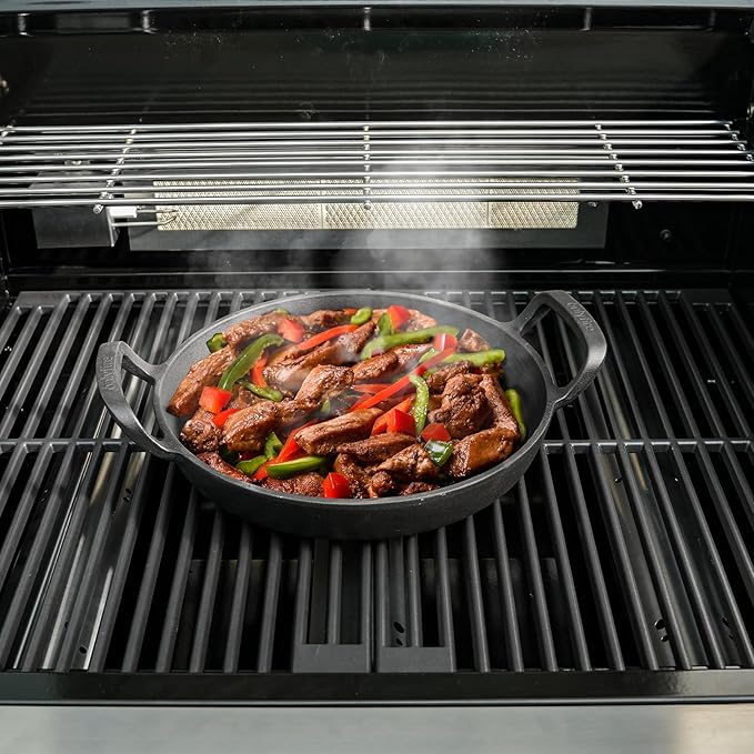 onlyfire Pre-Seasoned Cast Iron Skillet, Round Frying Pan with Nonstick Grill Surface and Dual Handles, 10 Inch Cast Iron Pan - Compatible With All Stovetops - Oven Safe & Rust Resistant