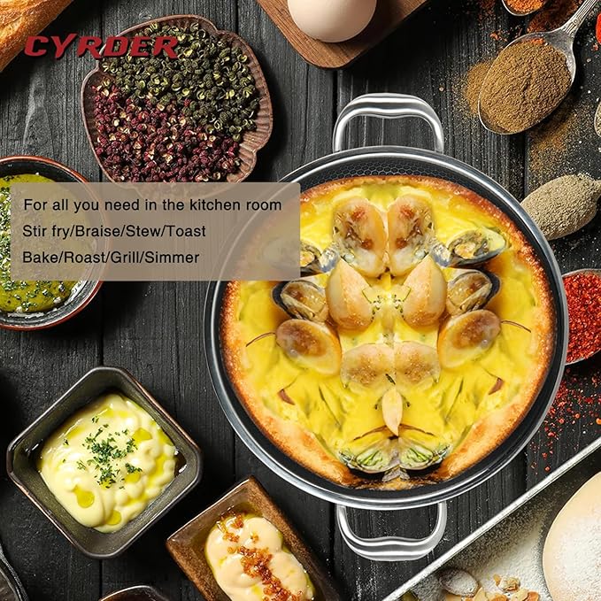 Large Hybrid Nonstick Deep Frying Pan-13inch 316L Stainless Steel Sauté Pan and Lid, Two Handle Hold, PFOA Free, Dishwasher Oven Safe, Cookware to Stir fry/Toast/Roast/Bake/Stew, 7.2-Quart
