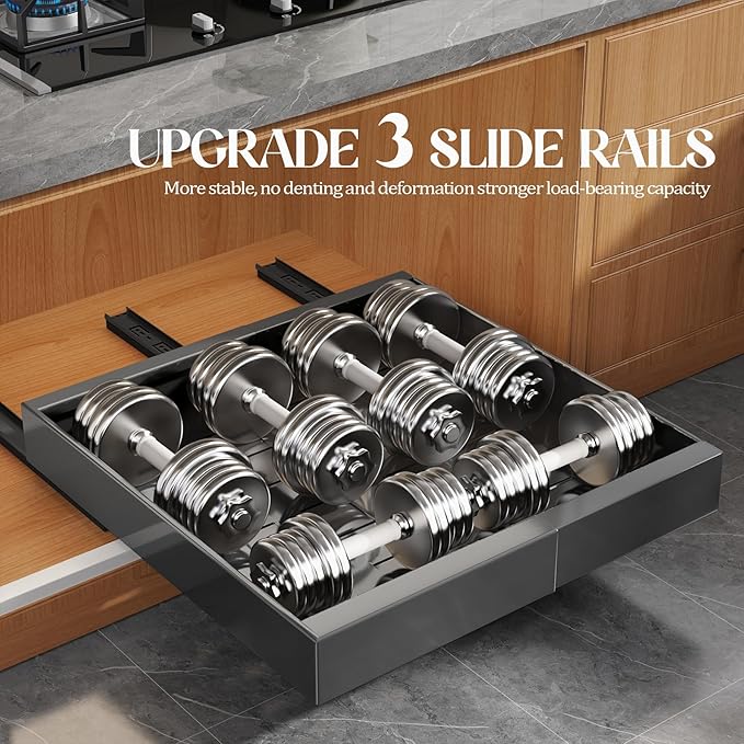 6 Pack Expandable Pull Out Cabinet Organizer 21"Deep With Raising Pad for Framed Cabinets,Upgrade 3 Slide Rails Slide Out Drawers,No Drill Roll Out Shelves,Adjustable Width 12.1"-20.4" Black